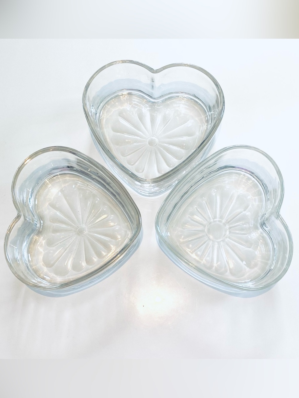 Set of 3 Vintage Libbey Clear Pressed Glass Heart-Shaped Bowls